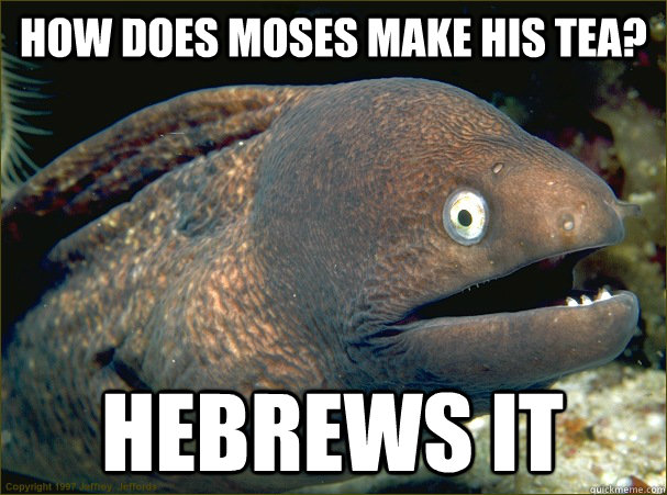 How does Moses make his tea? Hebrews it  Bad Joke Eel