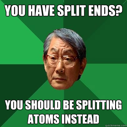 YOU HAVE SPLIT ENDS? YOU SHOULD BE SPLITTING ATOMS INSTEAD  High Expectations Asian Father