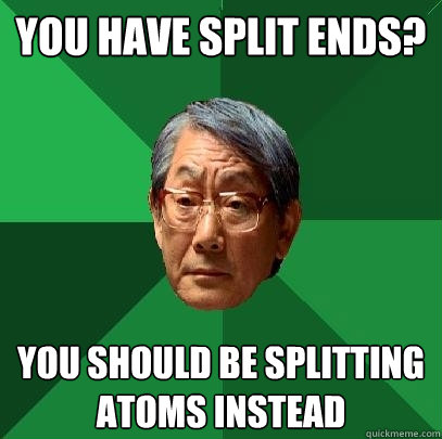 YOU HAVE SPLIT ENDS? YOU SHOULD BE SPLITTING ATOMS INSTEAD - YOU HAVE SPLIT ENDS? YOU SHOULD BE SPLITTING ATOMS INSTEAD  High Expectations Asian Father