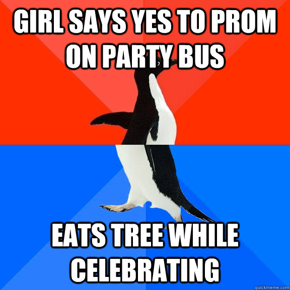 GIRL SAYS YES TO PROM ON PARTY BUS EATS TREE WHILE CELEBRATING  Socially Awesome Awkward Penguin