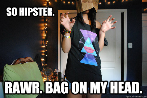 so hipster. Rawr. bag on my head.  