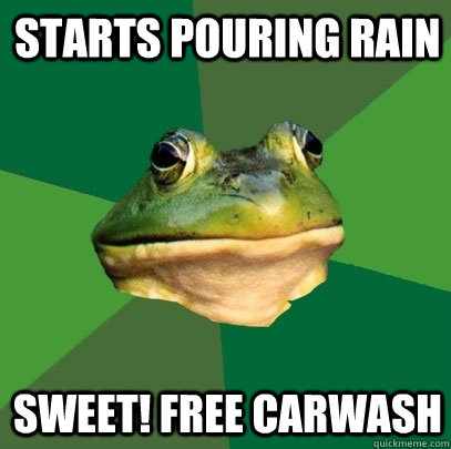 starts pouring rain sweet! free carwash  Foul Bachelor Frog