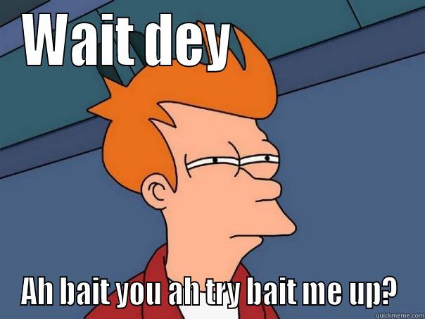 WAIT DEY                 AH BAIT YOU AH TRY BAIT ME UP? Futurama Fry