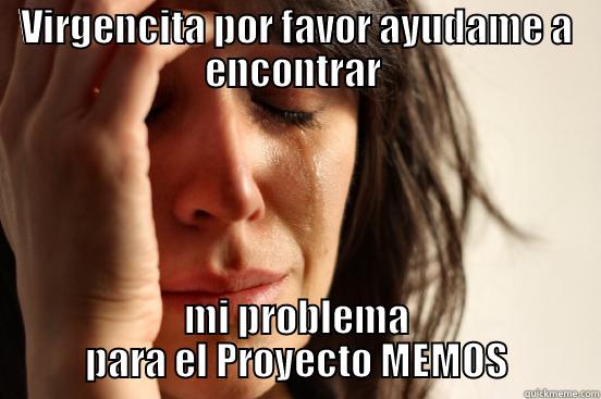 VIRGENCITA POR FAVOR AYUDAME A ENCONTRAR  MI PROBLEMA PARA EL PROYECTO MEMOS First World Problems