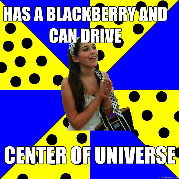 has a blackberry and can drive center of universe  Sheltered Suburban Kid