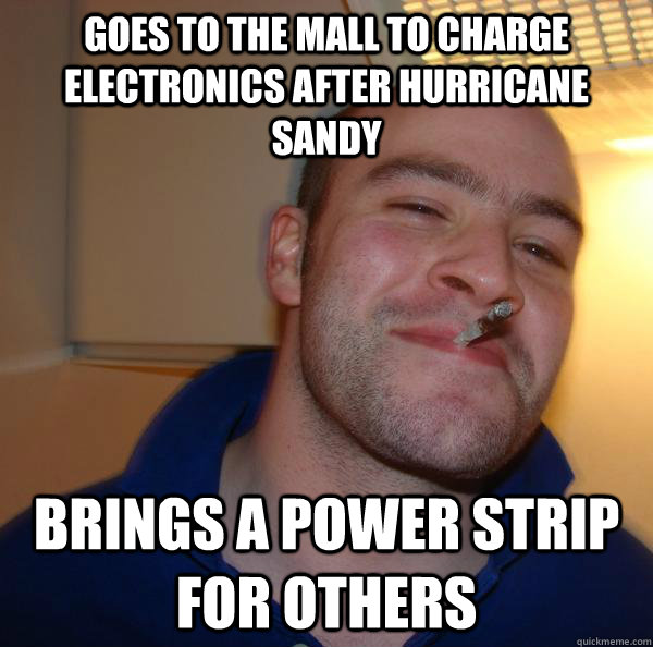 Goes to the mall to charge electronics after hurricane sandy brings a