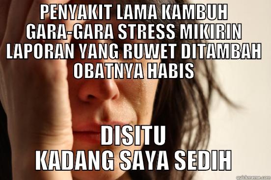 PENYAKIT LAMA KAMBUH GARA-GARA STRESS MIKIRIN LAPORAN YANG RUWET DITAMBAH OBATNYA HABIS DISITU KADANG SAYA SEDIH First World Problems