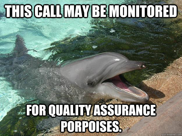 This call may be monitored for quality assurance porpoises. - This call may be monitored for quality assurance porpoises.  Depressed Dolphin
