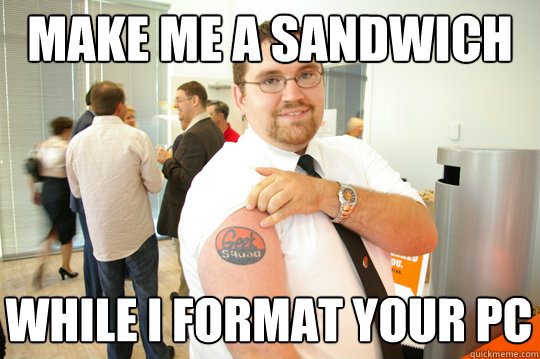 make me a sandwich while i format your pc - make me a sandwich while i format your pc  GeekSquad Gus