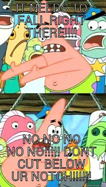 IT NEEDS TO FALL RIGHT THERE!!!! NO NO NO NO NO!!!!! DONT CUT BELOW UR NOTCH!!!!!! Push it somewhere else Patrick