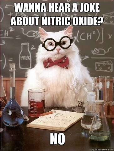 Wanna hear a joke about Nitric Oxide? NO  Chemistry Cat