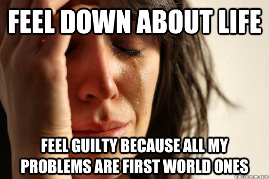 Feel down about life Feel guilty because all my problems are first world ones  First World Problems