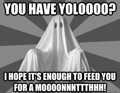 You have yoloooo? I hope it's enough to feed you for a moooonnnttthhh! - You have yoloooo? I hope it's enough to feed you for a moooonnnttthhh!  Nagging Roommate Ghost