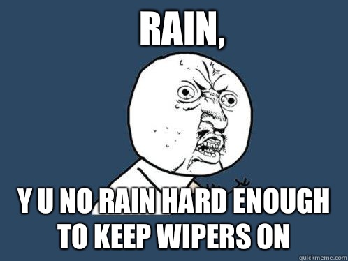 Rain, Y u no rain hard enough to keep wipers on  Y U No
