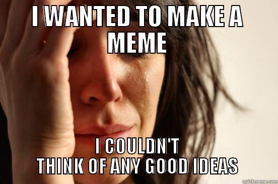 FIRST WORLD MEME - I WANTED TO MAKE A MEME I COULDN'T THINK OF ANY GOOD IDEAS First World Problems