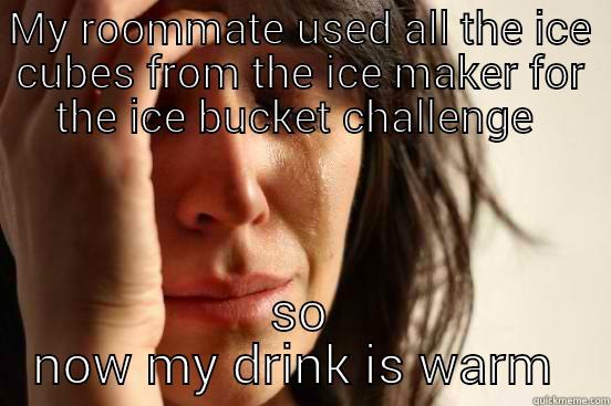 MY ROOMMATE USED ALL THE ICE CUBES FROM THE ICE MAKER FOR THE ICE BUCKET CHALLENGE  SO NOW MY DRINK IS WARM  First World Problems