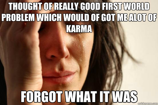 Thought of really good first world problem which would of got me alot of karma FORGOT what it was  First World Problems