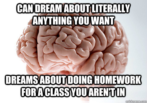 Can dream about literally anything you want dreams about doing homework for a class you aren't in  Caption 4 goes here  Scumbag Brain