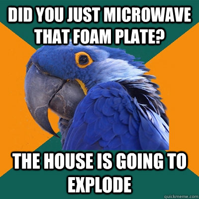 did you just microwave that foam plate? the house is going to explode  Paranoid Parrot