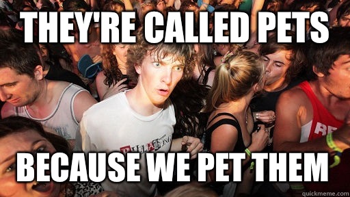 They're called pets Because we pet them  Sudden Clarity Clarence