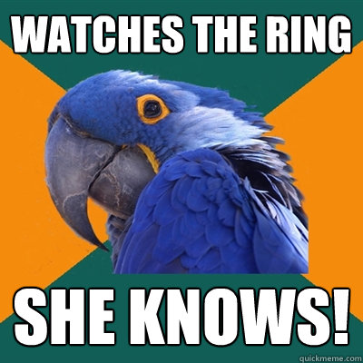 watches the ring she knows!  Paranoid Parrot