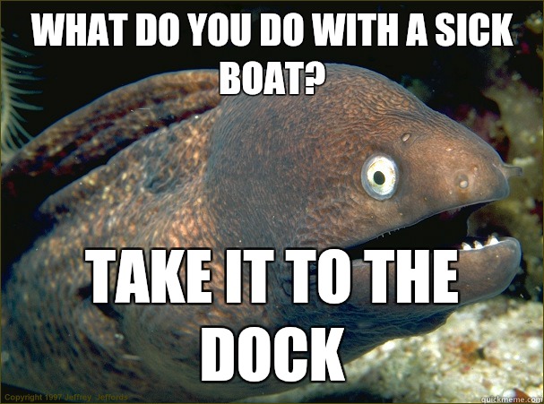 What do you do with a sick boat? Take it to the dock  Bad Joke Eel
