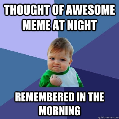 Thought of awesome meme at night remembered in the morning  Success Kid