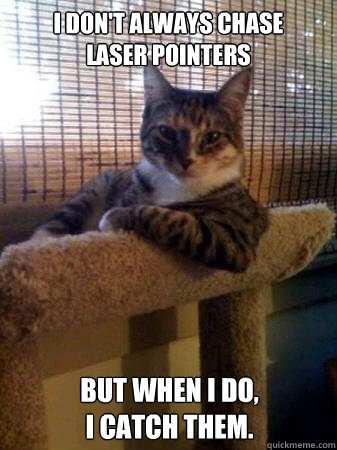I don't always chase 
laser pointers but when I do, 
I catch them.  The Most Interesting Cat in the World