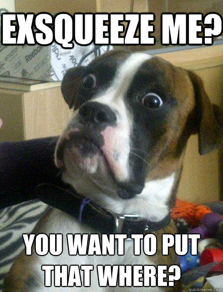 Exsqueeze me? You want to put that where?  Baffled boxer