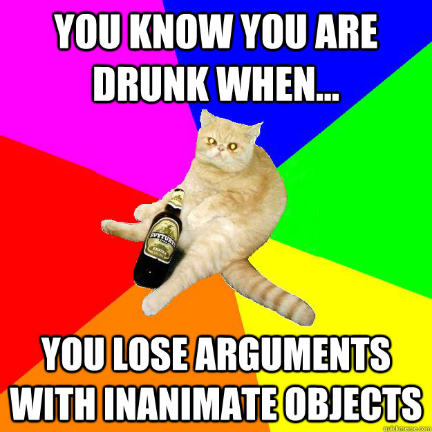 YOU KNOW YOU ARE DRUNK WHEN... YOU LOSE ARGUMENTS WITH INANIMATE OBJECTS - YOU KNOW YOU ARE DRUNK WHEN... YOU LOSE ARGUMENTS WITH INANIMATE OBJECTS  Drunk Cat