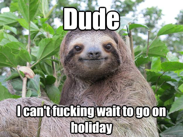 Dude I can't fucking wait to go on holiday  Stoned Sloth