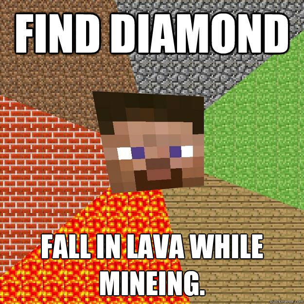 Find Diamond Fall in Lava while mineing.  Minecraft