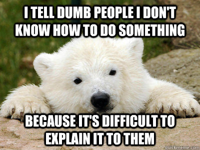 I tell dumb people i don't know how to do something because it's difficult to explain it to them  Popular Opinion Polar Bear