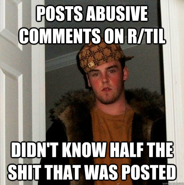 posts abusive comments on r/til didn't know half the shit that was posted  Scumbag Steve