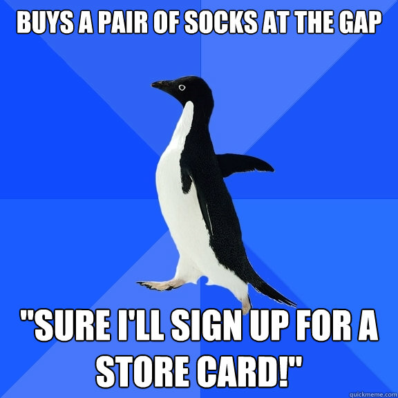 Buys a pair of socks at the gap 