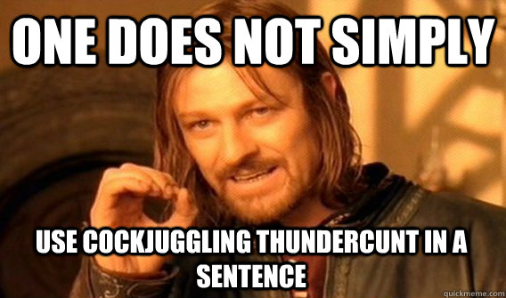 ONE DOES NOT SIMPLY USE COCKJUGGLING THUNDERCUNT IN A SENTENCE - ONE DOES NOT SIMPLY USE COCKJUGGLING THUNDERCUNT IN A SENTENCE  One Does Not Simply