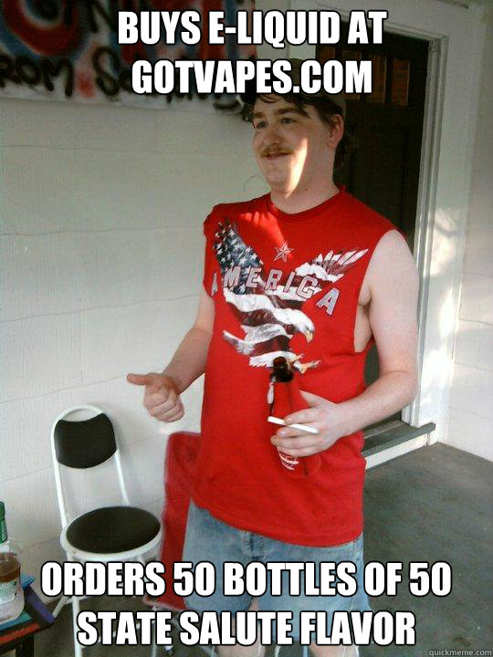 Buys e-liquid at gotvapes.com Orders 50 bottles of 50 state salute flavor  Redneck Randal