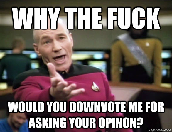 why the fuck Would you downvote me for asking your opinon?  Annoyed Picard HD
