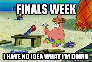 Finals week I have no idea what i'm doing  I have no idea what Im doing - Patrick Star