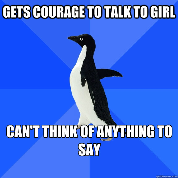 Gets courage to talk to girl Can't think of anything to say   Socially Awkward Penguin