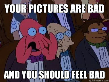 your pictures are bad AND YOU SHOULD FEEL BAD  Critical Zoidberg