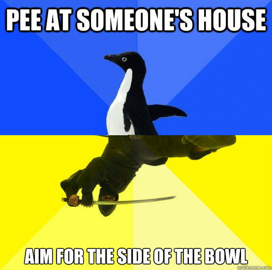Pee at someone's house  Aim for the side of the bowl - Pee at someone's house  Aim for the side of the bowl  Awkward or Ninja