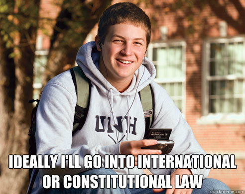  ideally i'll go into international or constitutional law  College Freshman