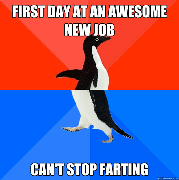 First day at an awesome new job Can't stop farting  Socially Awesome Awkward Penguin