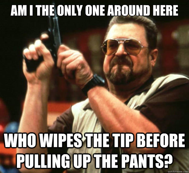 AM I THE ONLY ONE AROUND HERE who wipes the tip before pulling up the pants?  Am I the only one around here1
