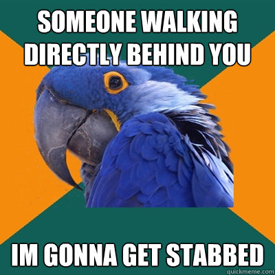someone walking directly behind you im gonna get stabbed  Paranoid Parrot