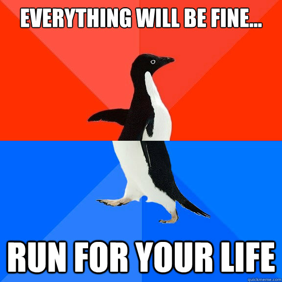 EVERYTHING WILl be fine... run for your life - EVERYTHING WILl be fine... run for your life  Socially Awesome Awkward Penguin