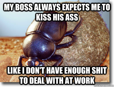 My boss always expects me to kiss his ass Like I don't have enough shit to deal with at work  