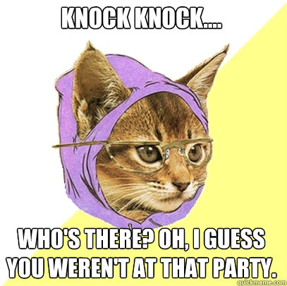 KNOCK KNOCK.... WHO'S THERE? OH, I GUESS YOU WEREN'T AT THAT PARTY.  Hipster Kitty