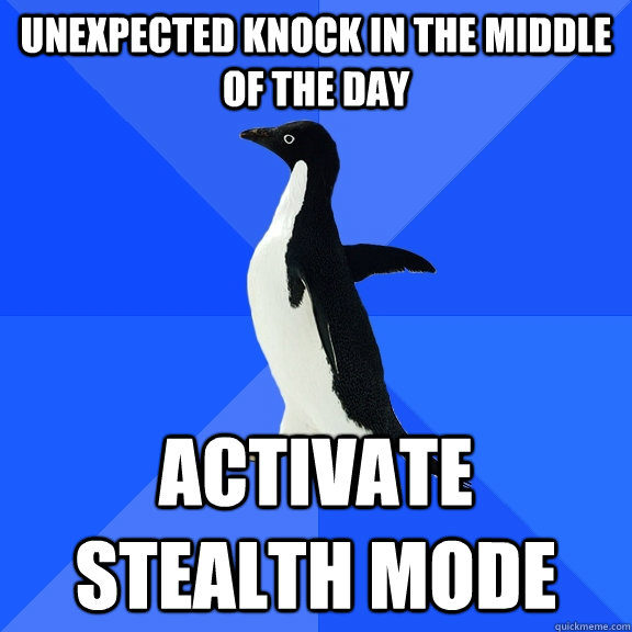 Unexpected knock in the middle of the day ACTIVATE STEALTH MODE  Socially Awkward Penguin